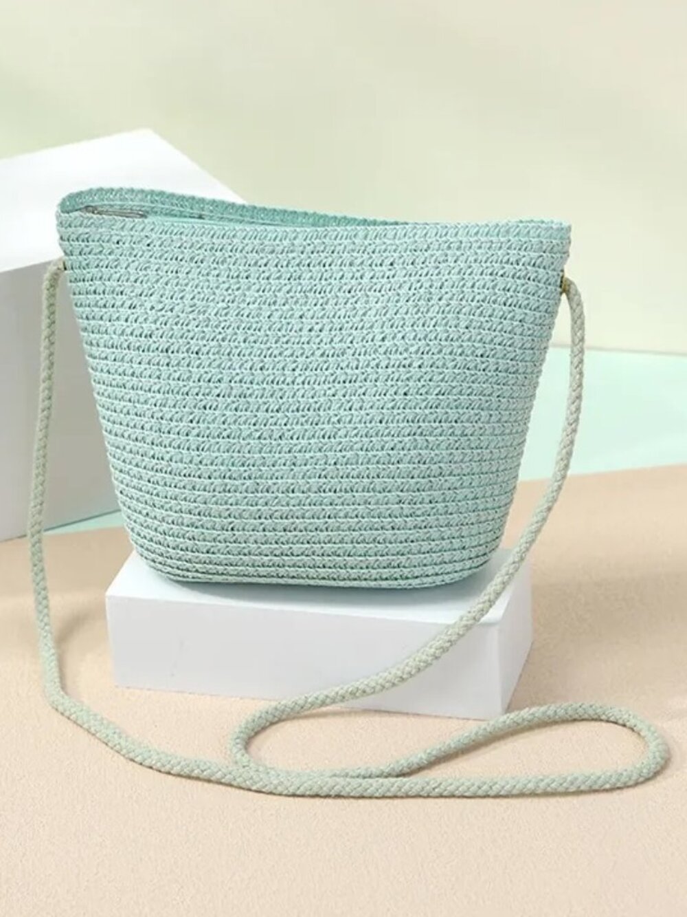 Women's Blue Straw Hand Woven Crossbody Bag Boho Purse Summer Shoulder Bag NEW